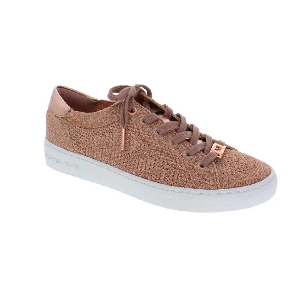 New Michael Kors Skyler metallic rose gold knit Sneakers, 7/37